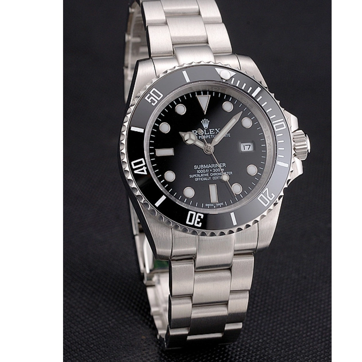 MiroTime 1026 Swiss Rolex Submariner Small Date Black Dial And Bezel Stainless Steel Case And Bracelet